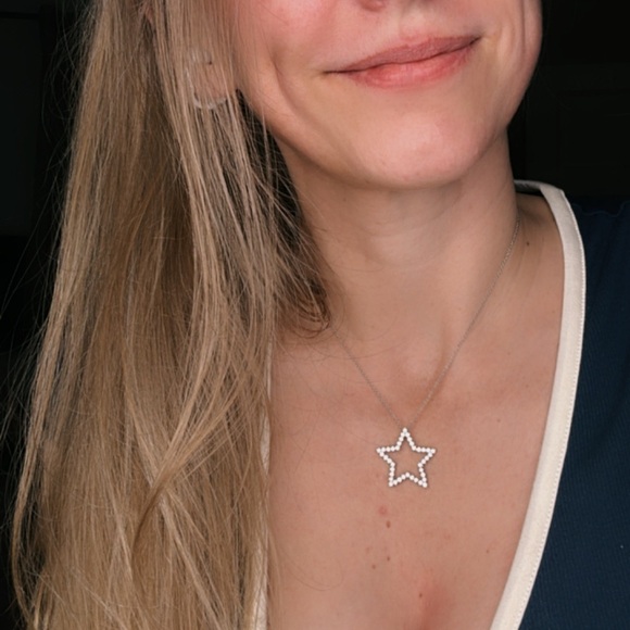 RARE Tiffany & Co. Large Metro Star Diamond Necklace Platinum 16" - Picture 3 of 8